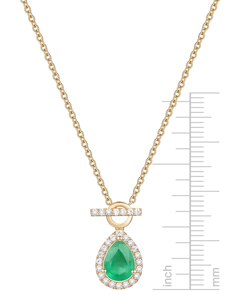 Emerald (1 ct. t.w.) & Diamond (1/4 Pear Halo Toggle 18" Pendant Necklace 14k Gold (Also available Ruby Sapphire