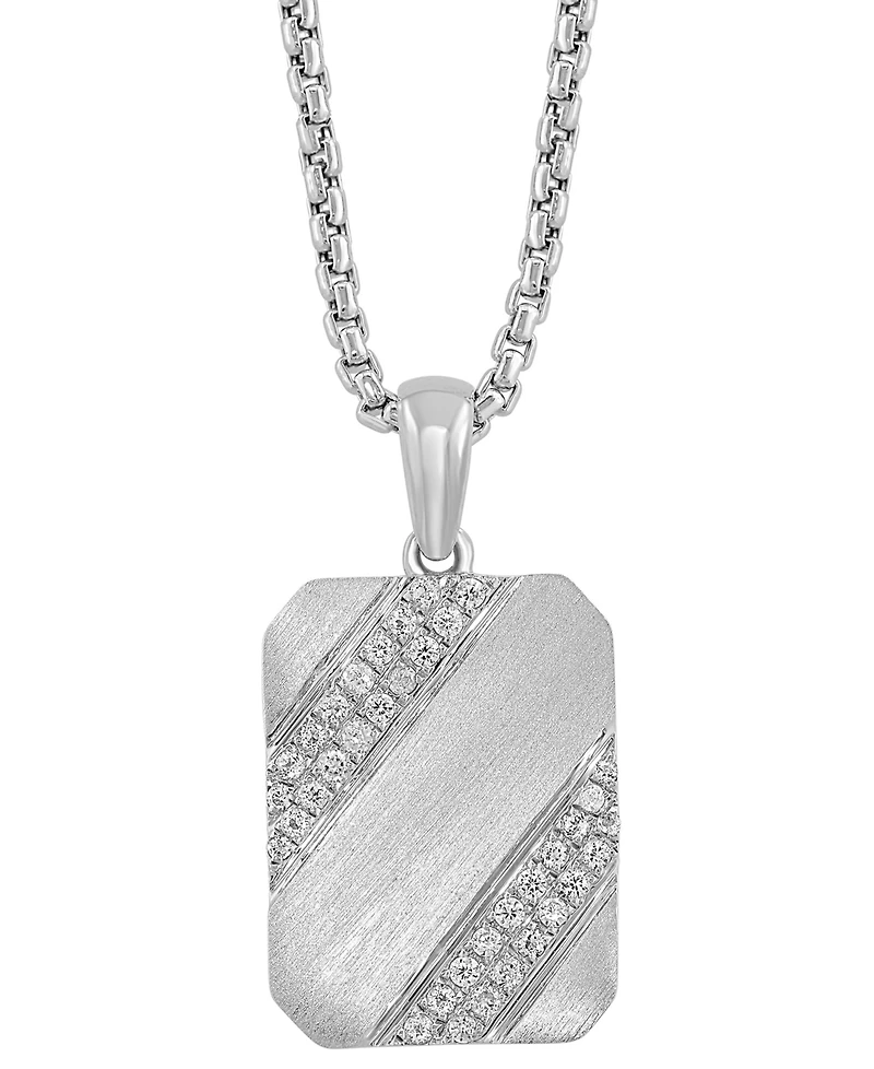 Effy Men's White Zircon (3/8 ct. t.w.) Tag 22" Pendant Necklace in Sterling Silver