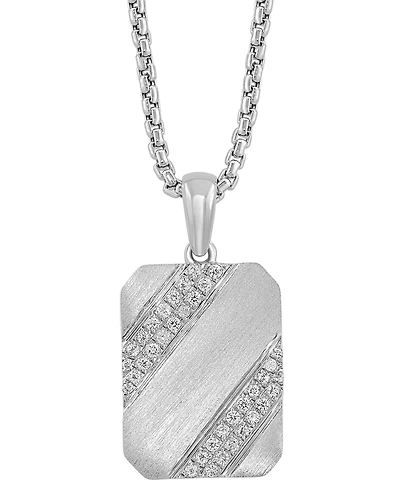 Effy Men's White Zircon (3/8 ct. t.w.) Tag 22" Pendant Necklace in Sterling Silver