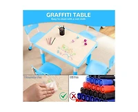 gaomon Modern Kids Table and 6 Chair Set, 47.20" Height Adjustable Toddler Table and 6 Chairs Set with Non-Slip Table Legs&Organizer Graffiti Desktop