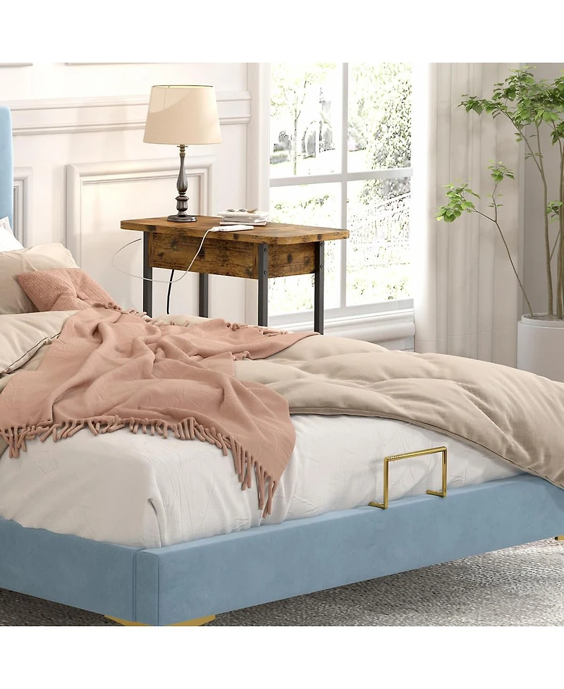 gaomon 2PCS End Table with Charging Station, Flip Top Nightstand with Shelf