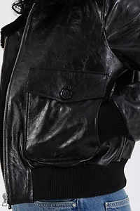 Furniq Uk Women's Leather Bomber Jacket
