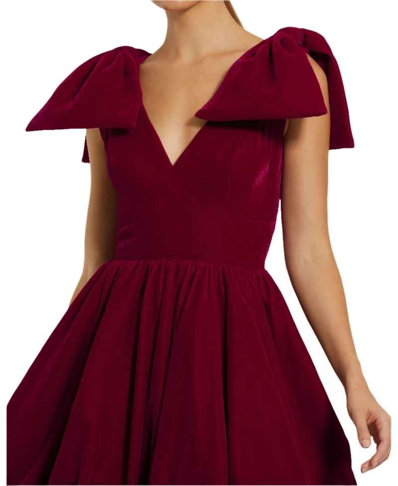 Mac Duggal Women's Shoulder Bow Velvet Bubble Mini Dress