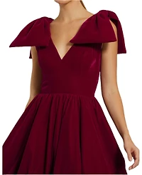 Mac Duggal Women's Shoulder Bow Velvet Bubble Mini Dress