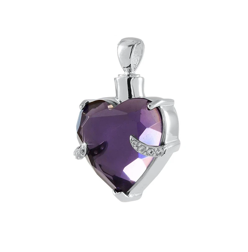 Silver .925 Cremation Royal Purple Heart 5/8 inch Pendant with 18 inch Necklace