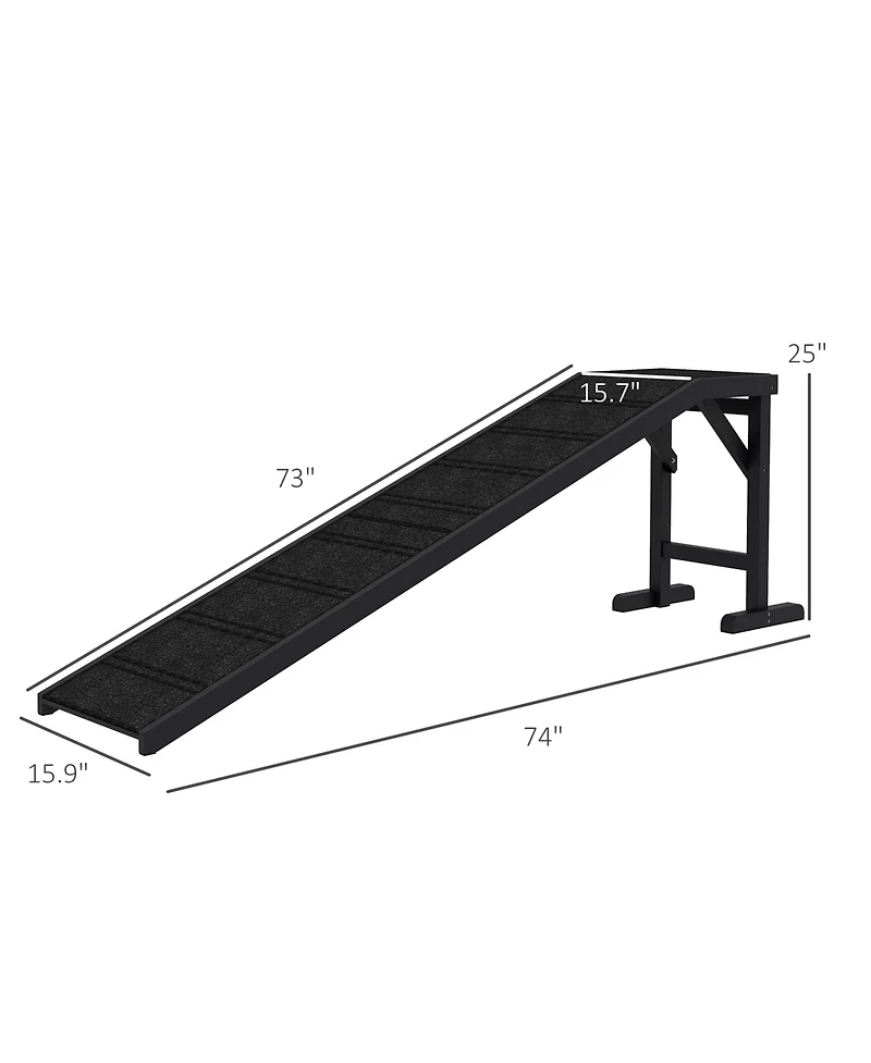PawHut Dog Ramp w/ Non-Slip Carpet and Top Platform, 74" x 16" x 25",