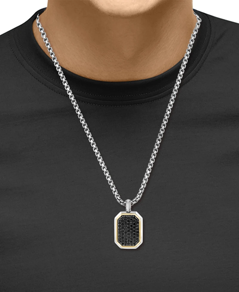 Effy Men's Black Spinel 22" Pendant Necklace (1-3/8 ct. t.w.) in Sterling Silver & 18k Gold-Plated Sterling Silver