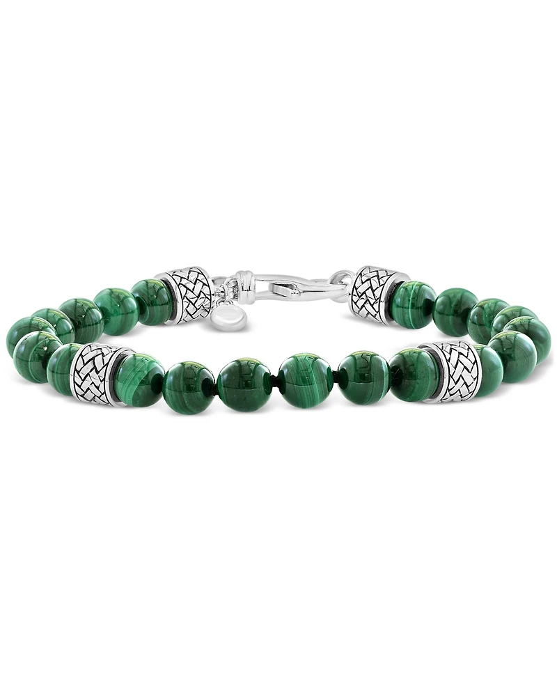 Effy Men's Malachite (8mm) Beaded Bracelet in Sterling Silver