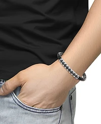 Effy Men's Black Spinel Woven Black Leather Bracelet (1/6 ct. t.w.) in Sterling Silver