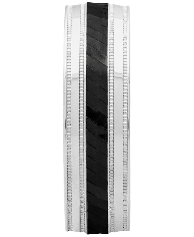 Men's Milgrain Bead Step-Edge Wedding Band Sterling Silver & Black Rhodium