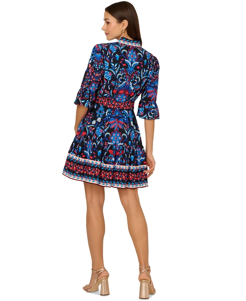 Adrianna by Papell Women's 3/4-Sleeve Belted Fit & Flare Dress