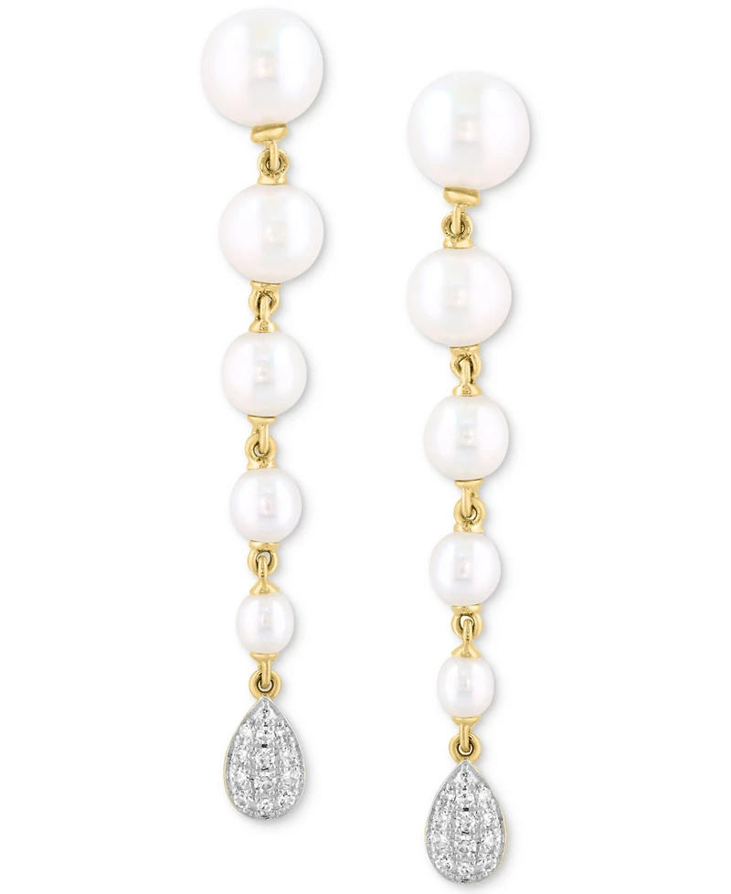 Effy Cultured Freshwater Pearl (2-1/2 - 6mm) & Diamond (1/10 ct. t.w.) Graduated Linear Cluster Drop Earrings in 14k Gold
