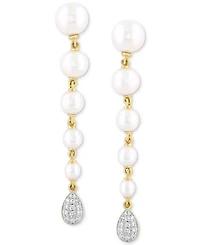 Effy Cultured Freshwater Pearl (2-1/2 - 6mm) & Diamond (1/10 ct. t.w.) Graduated Linear Cluster Drop Earrings in 14k Gold