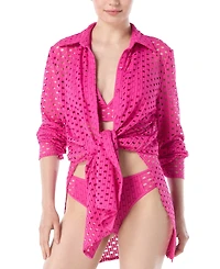 Carmen Marc Valvo Women's Crochet Tunic Swim Cover-Up