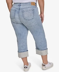 Karl Lagerfeld Paris Plus Mid-Rise Crystal Cuffed Jeans, Exclusively at Macy's