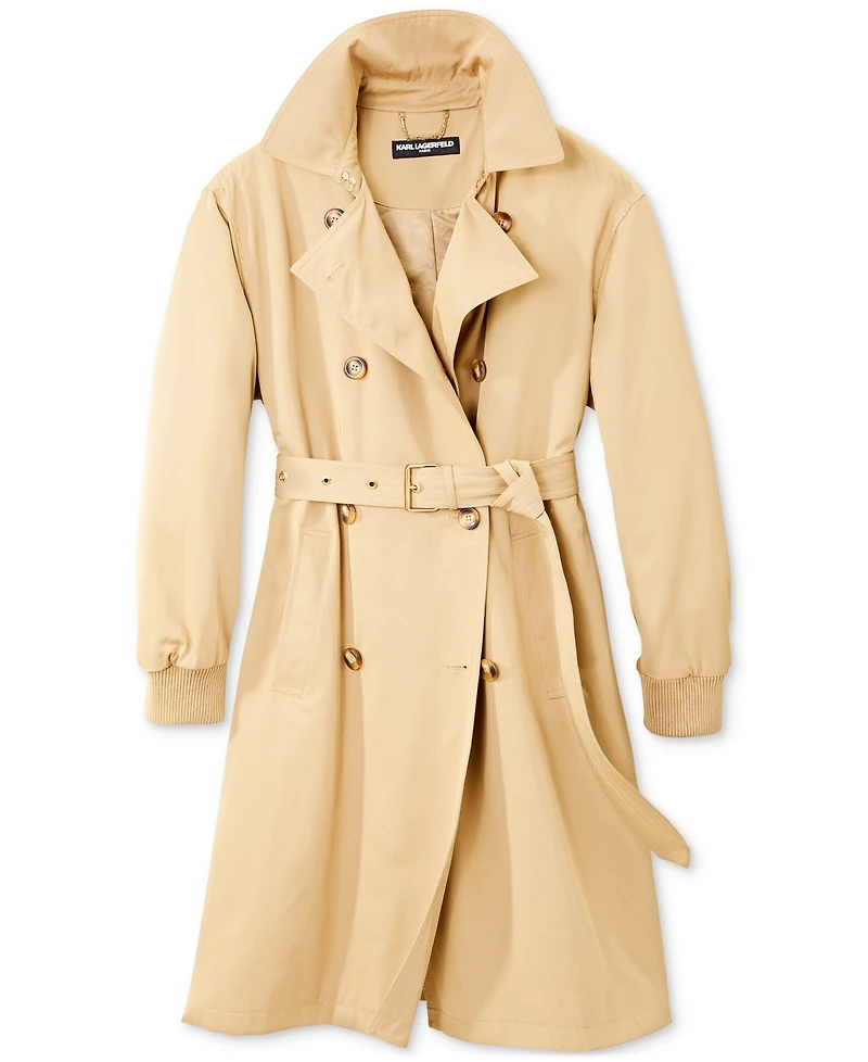 Karl Lagerfeld Paris Women's Ruched-Sleeve Trench Coat
