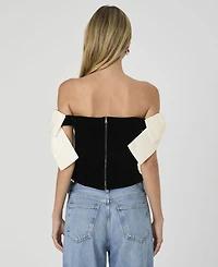 French Connection Women's Carey Velvet Bow-Sleeve Top