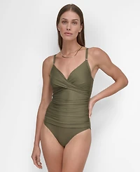 Dkny Women's Crossover Ruched One-Piece Swimsuit