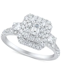Diamond Emerald Double Halo Cluster Engagement Ring (1 ct. t.w.) in 14k White Gold