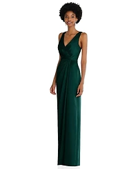After Six Women's Faux Wrap Whisper Satin Maxi Dress with Draped Tulip Skirt