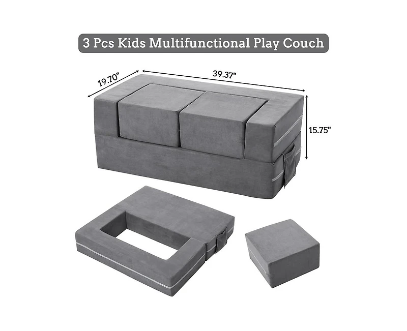 gaomon Kids Play Couch, 3Pcs Modular Kids Couch Toddler Couch for Playroom Bedroom Furniture