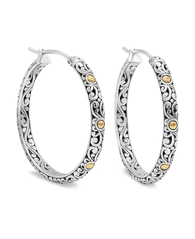 Devata 35mm Bali Filgree Hoop Earrings in Sterling Silver and 18K Gold Accents