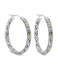 Devata 35mm Bali Filgree Hoop Earrings in Sterling Silver and 18K Gold Accents