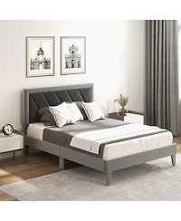 Sugift Full Platform Bed with High Headboard and Wooden Slats
