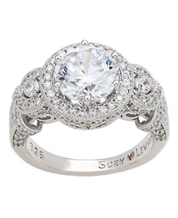 Suzy Levian Sterling Silver Round Cubic Zirconia French Filigree Ring