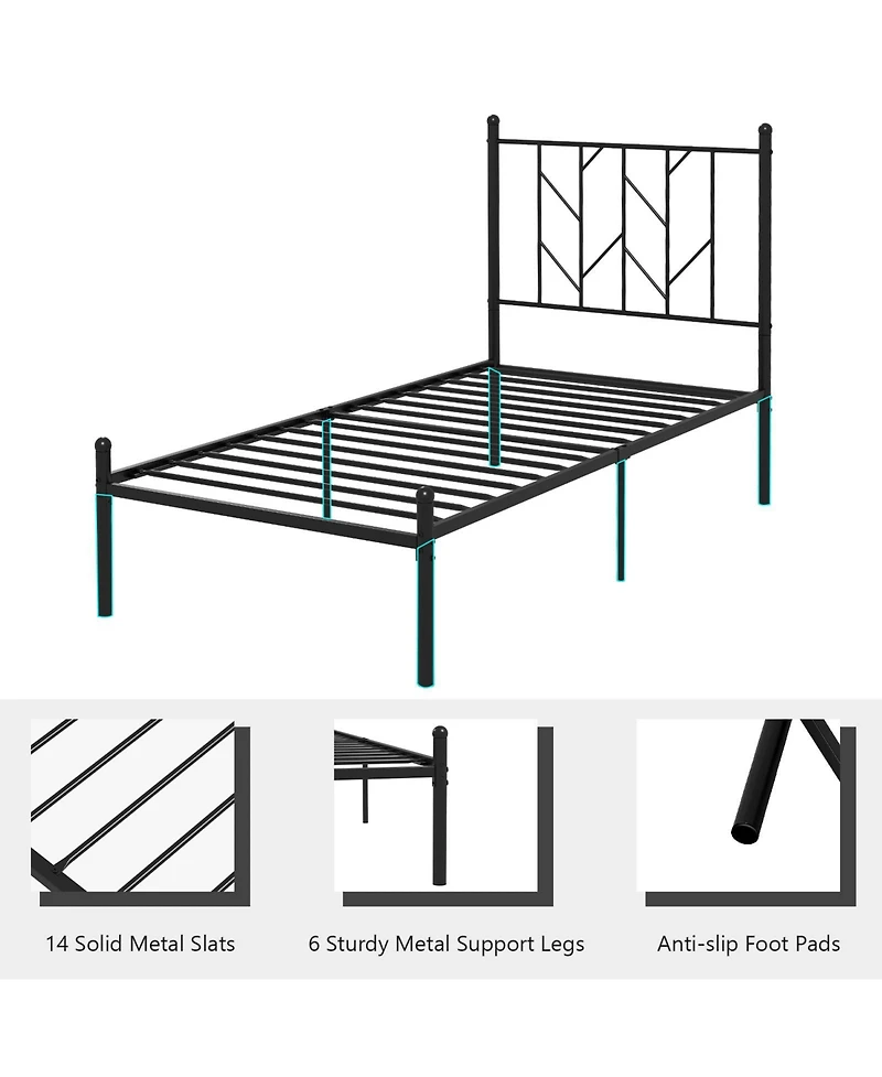 Sugift Twin Size Platform Bed Frame with Sturdy Metal Slat Support