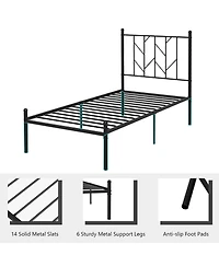 Sugift Twin Size Platform Bed Frame with Sturdy Metal Slat Support