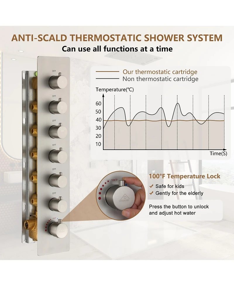 Casainc 6-Spray Dual Shower Head Ceiling Mount Fixed Handheld System Faucet