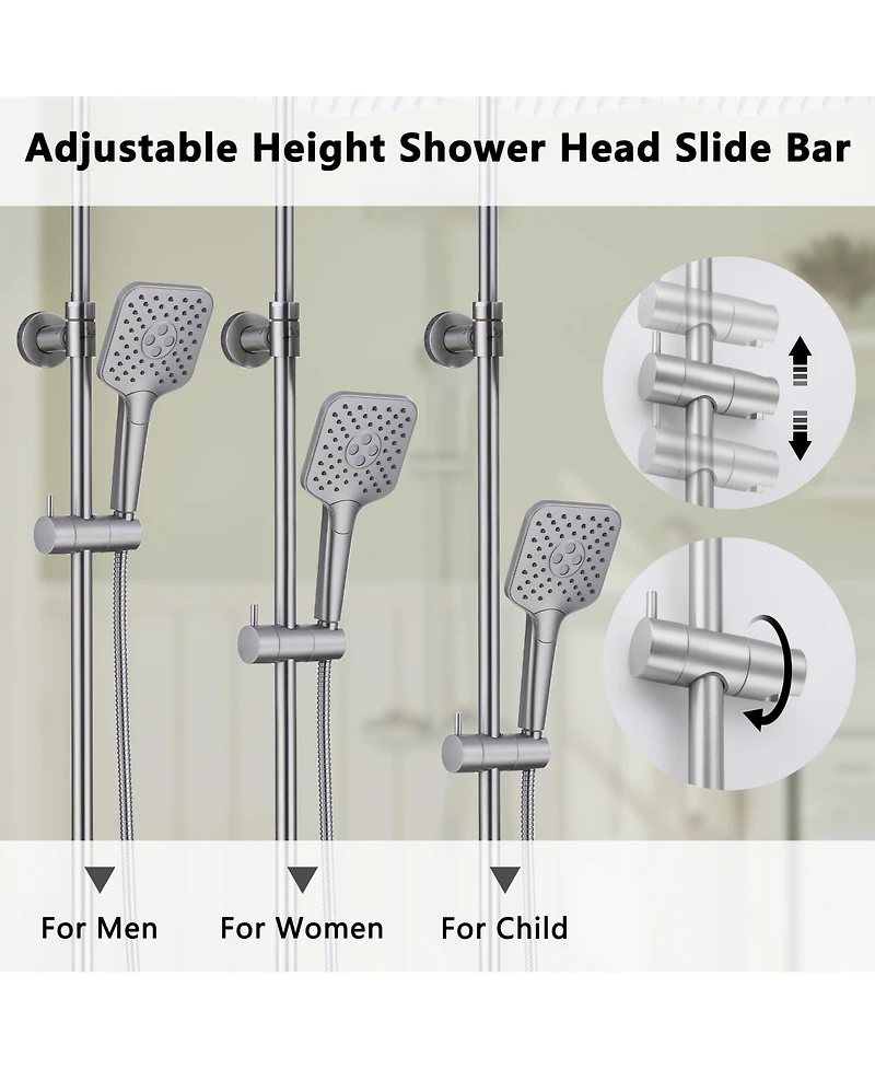 Casainc Thermostatic 9.8" Square Shower System with 3 Spray Modes Hand Shower