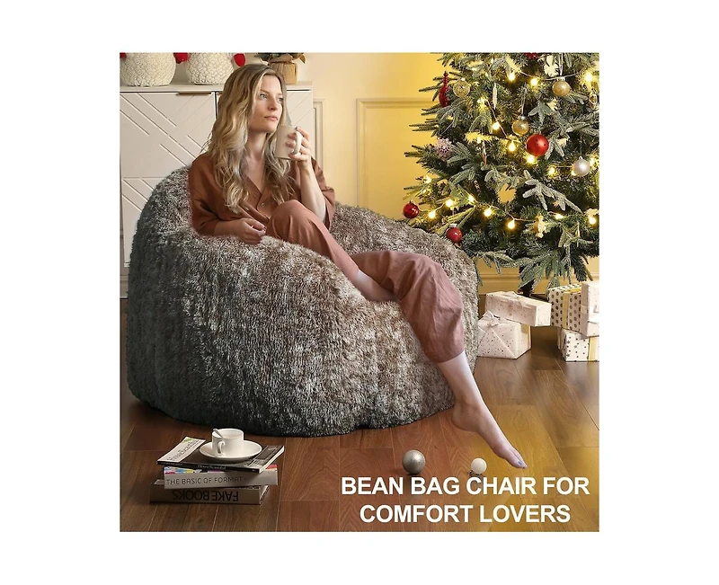 gaomon Bean Bag Chairs for Adults, Faux Fur Bean Bag Chair with Filler, Soft Plush Living Room Beanbag Chair Armrest Bean Bag Couch