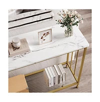 gaomon Console Table - 11.8" D x 33.5" W x 31.9" H, 2 Gold Shelves