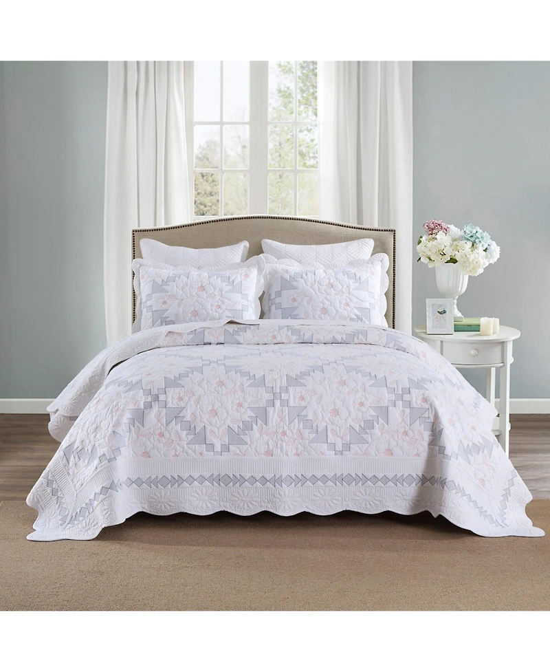 Marcielo 3-Piece 100% Cotton Geometric Splicing Oversized Bedspread SetLightweight Quilt Set Queen