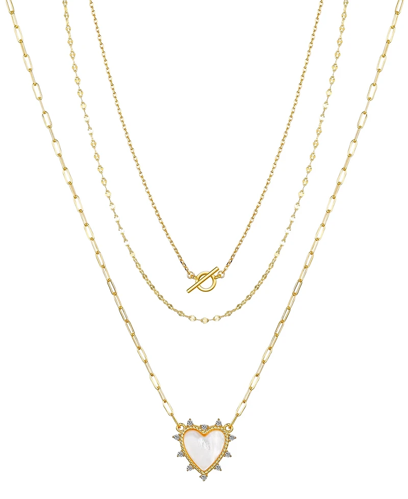 Unwritten Mother of Pearl and Cubic Zirconia Heart Toggle Layered Necklace Set