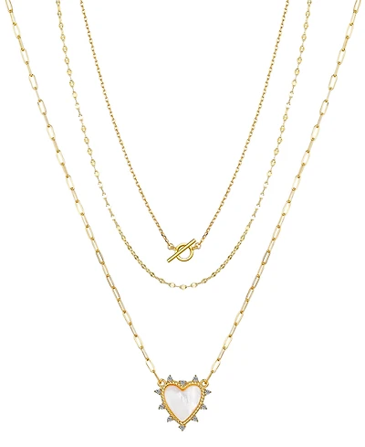 Unwritten Mother of Pearl and Cubic Zirconia Heart Toggle Layered Necklace Set