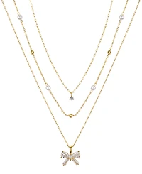 Unwritten Cubic Zirconia and Mother of Pearl Bow Layered Pendant Necklace Set