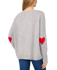 CeCe Women's Elbow Hearts Long-Sleeve Crewneck Sweater