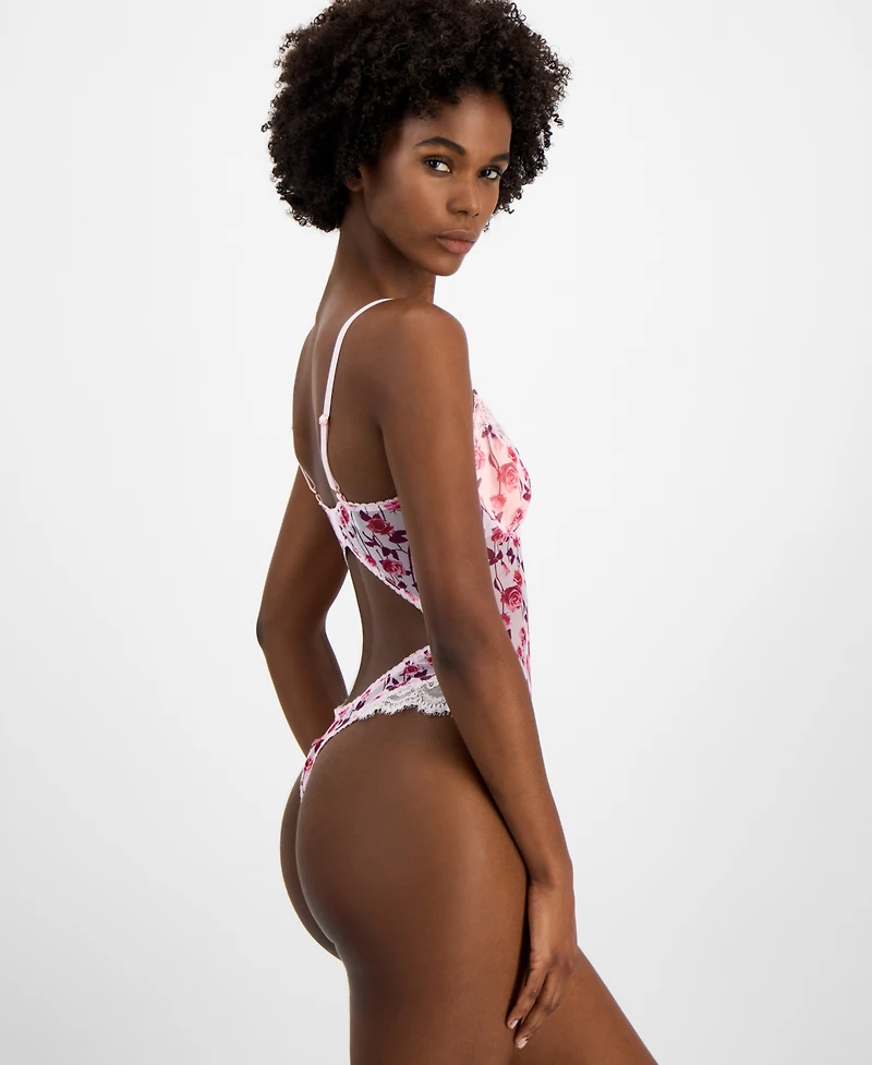 I.n.c. International Concepts Women's Floral Mesh Thong Bodysuit, Exclusively at Macy's