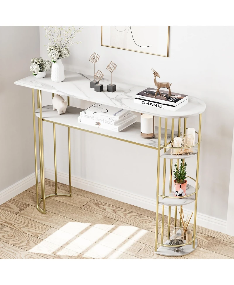 gaomon Console Table Gold Sofa Tables Narrow Entryway Table with Storage and Shelves