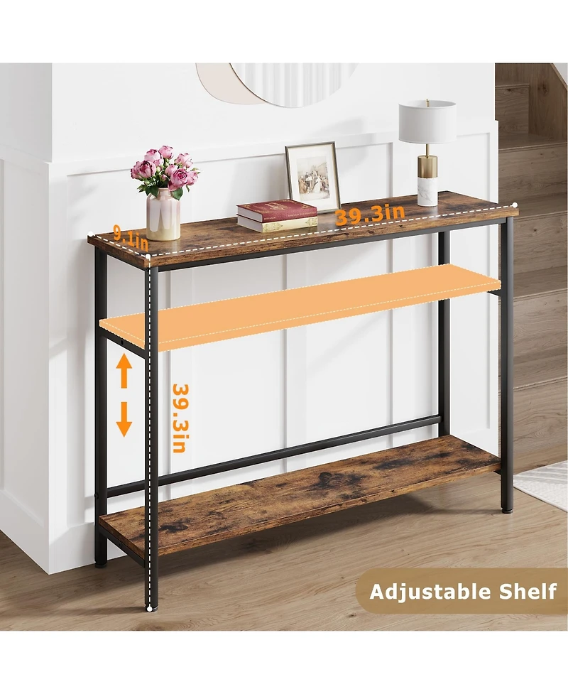 gaomon 2 Tier Entryway Table, Console Tables for Entryway, Industrial Sofa Table with Adjustable Shelf
