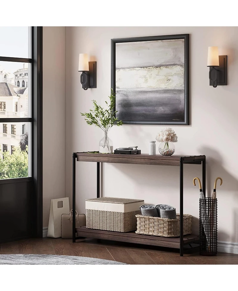 gaomon Console Table, 39.5 Inch Narrow Entryway Table with 2- Tiers Storage Shelves