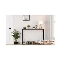 gaomon Console Table with Power Outlets & Usb Ports, Narrow Sofa Table with Charging Station