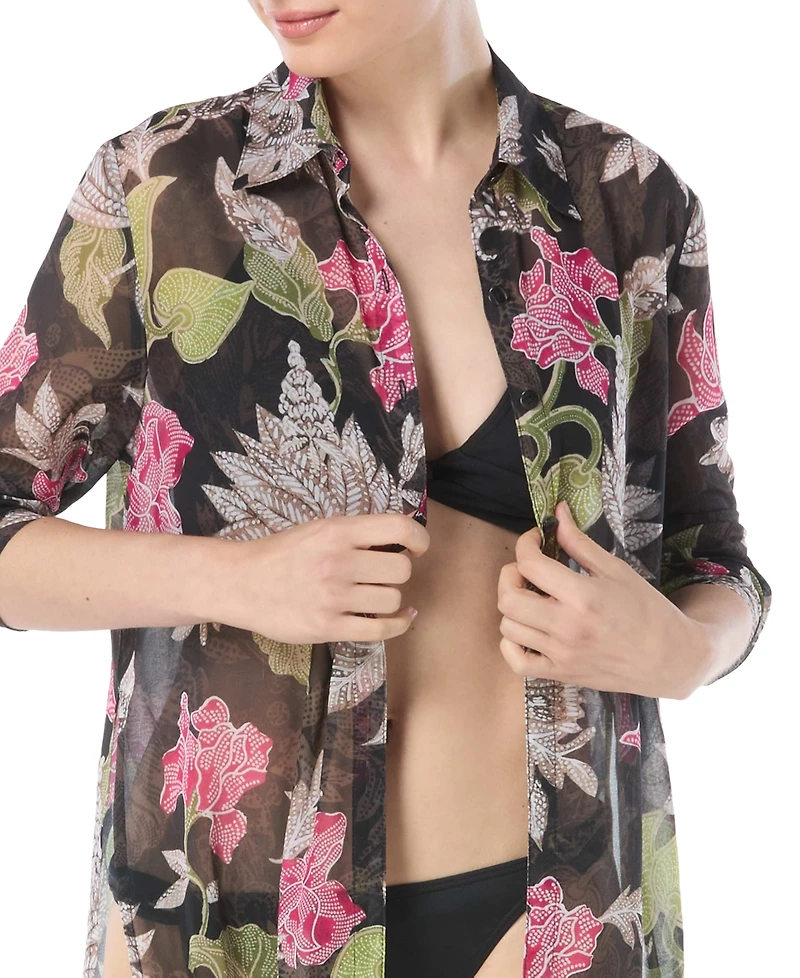 Carmen Marc Valvo Women's Printed Convertible Shirt Swim Cover-Up