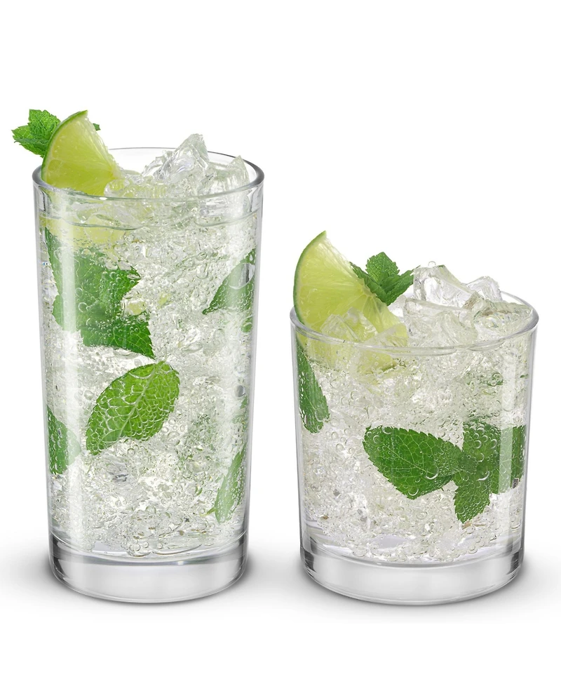 JoyJolt Alain Drinking Glasses Highball Double Old Fashion Glass Drinkware, Set of 8