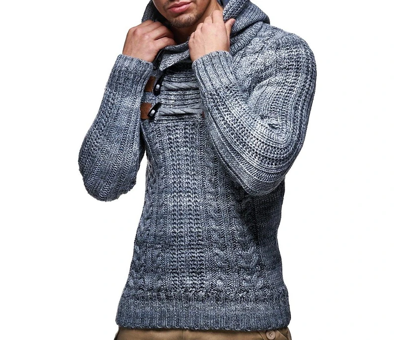 Leif Nelson Men s Knitted Pullover | Long-sleeved slim fit hoodie | Basic winter hoodie-sweater for Men
