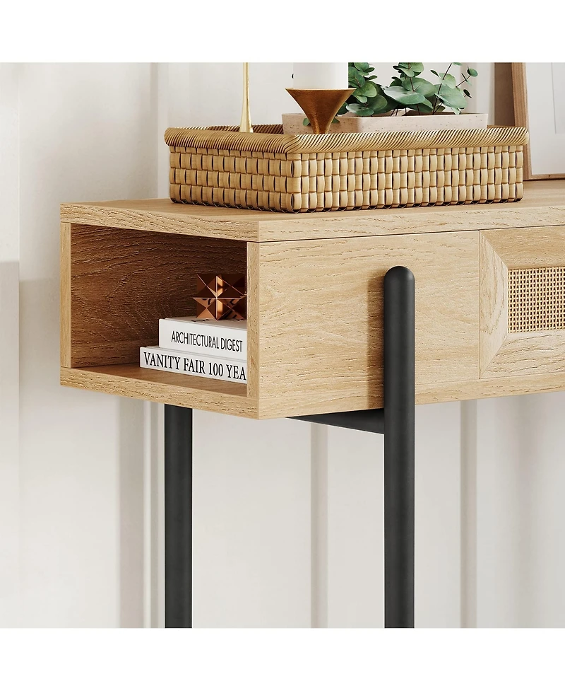 gaomon Console Table Rattan Sofa Tables Narrow Entryway Table with Drawer and Storage