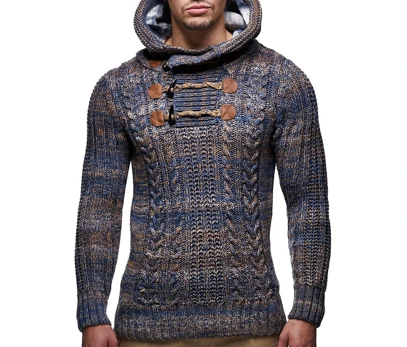 Leif Nelson Men s Knitted Pullover | Long-sleeved slim fit hoodie Basic winter hoodie-sweater for